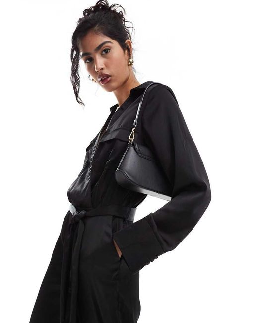 Pretty Lavish Utility Jumpsuit Van Satijn Met Gestrikte Taille in het Black