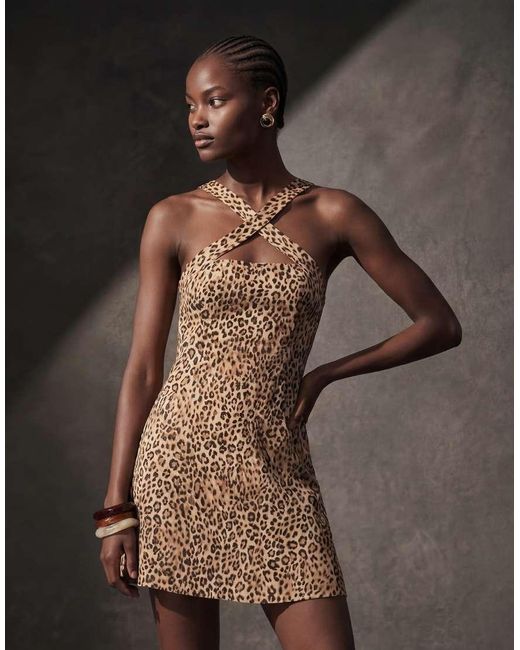 ASOS Brown Halter Seamed Mini Dress