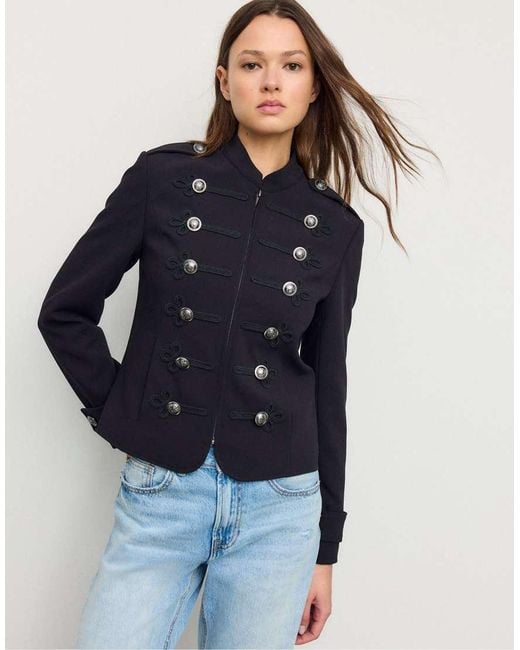 Stradivarius Blue Engraved Button Blazer