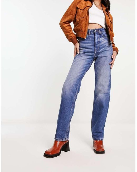 Vaqueros Azul Onda De Pernera Recta Y Talle Muy Alto Rowe De Weekday de color Blue