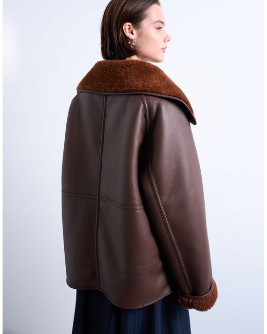 TOPSHOP White Shearling Oversized Reversible Coat With Button Loop