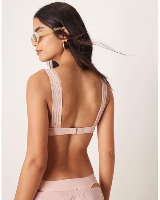 Free Society Natural Mesh Ruched Side Bikini Bottom