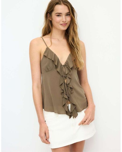 Stradivarius White Ruffled Strappy Top