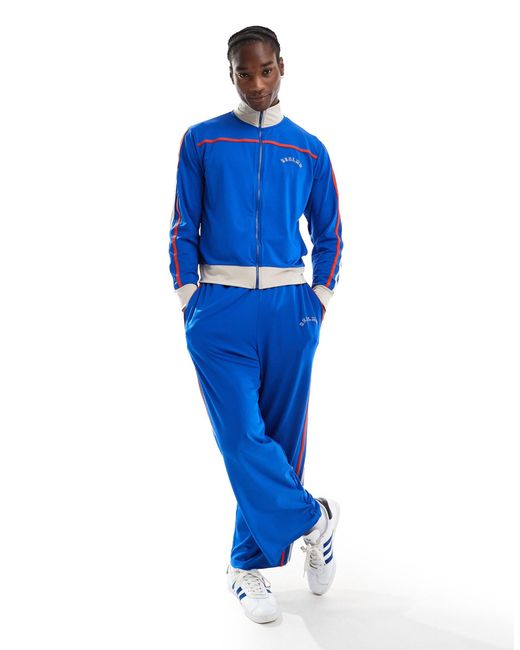 Reclaimed (vintage) Blue Sports Track Jacket Co-ord With Stripes And Funnel Neck for men