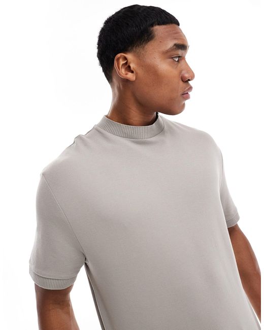 ASOS Gray Relaxed Pique T-shirt With Rib Detail for men