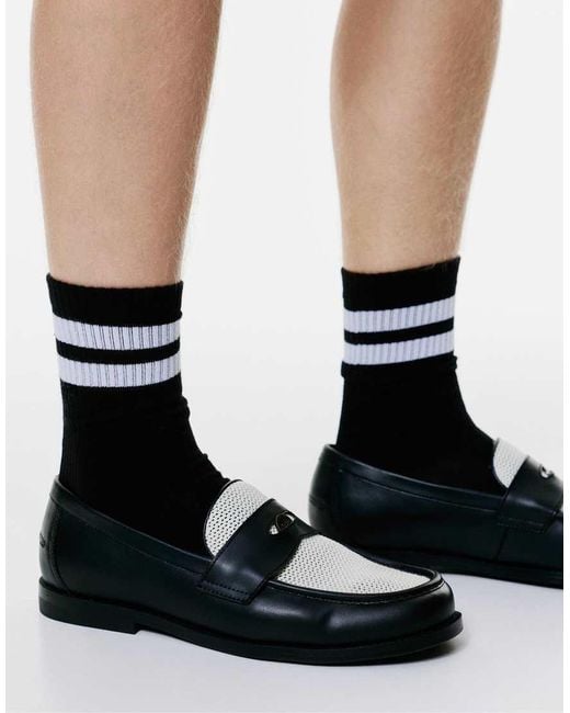 Pull&Bear Black Long Striped Socks for men