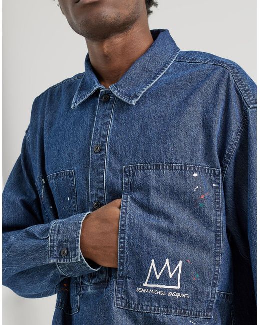 Lee Jeans Blue X Jean-michael Basquiat Capsule Back Artwork Print Overhead Worker Denim Shirt for men
