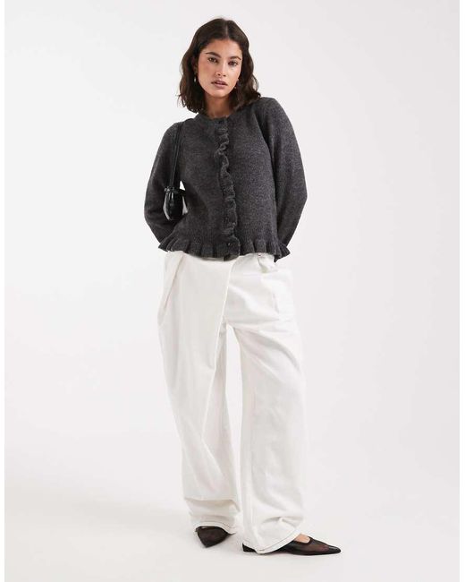 ASOS Gray Knitted Frill Detail Cardigan