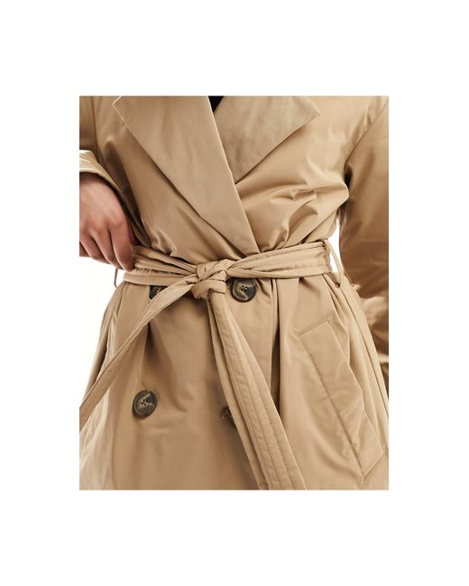 Trench-coat long à double boutonnage et doublure matelassée - taupe Vero Moda en coloris White