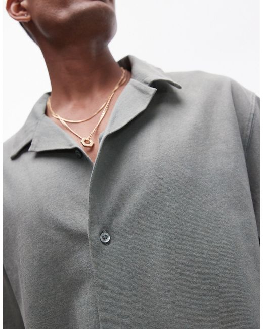Polo boutonné oversize en jersey - sauge délavé Topman pour homme en coloris Gray