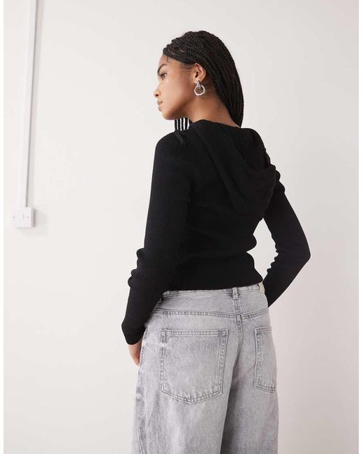 Monki Black Knit Hoodie Zip-up Cardigan