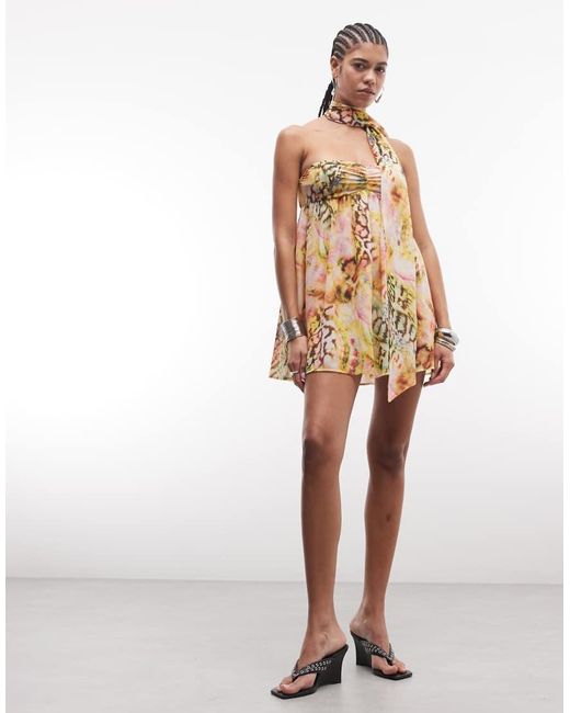 AFRM Pink Whyte Detachable Scarf Detail Bandeau Mini Dress