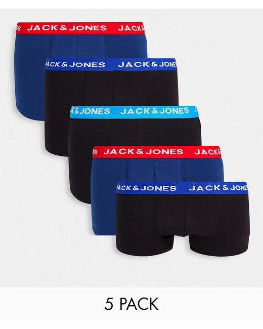 Pack De 5 Calzoncillos En Negro Y Azul Con Cinturilla En Contraste De Jack & Jones de hombre de color Blue