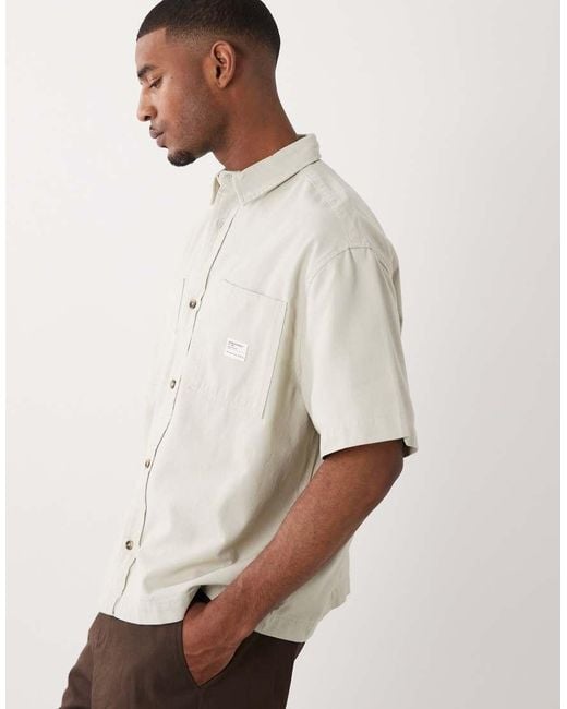 ASOS Natural Oversized Shirt With Workwear Badge for men