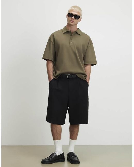 River Island Natural Boxy Fit Button Polo Shirt for men