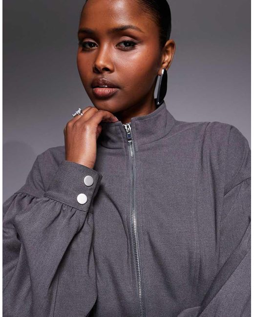 Kaiia Gray Exclusive Tailored Zip Through Balloon Sleeve Jacket Co-Ord