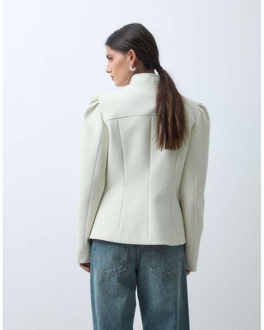 Miss Selfridge Blue Tailored Puff Sleeve Jacket