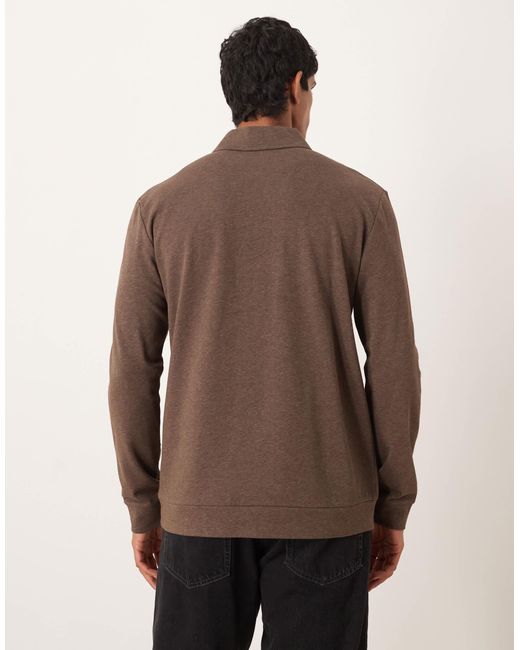 ARKET Brown Rich Cotton Polo Collar Half Button Jersey Top for men