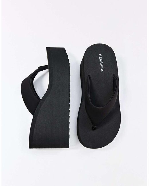 Bershka Green Thong Heeled Platform Sandals