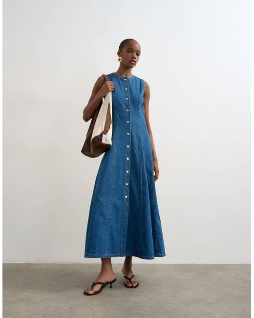 denim seamed maxi dress Denim Seamed Maxi Dress