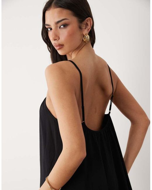 Gina Tricot Black Pure Cotton Flowy Strappy Maxi Dress