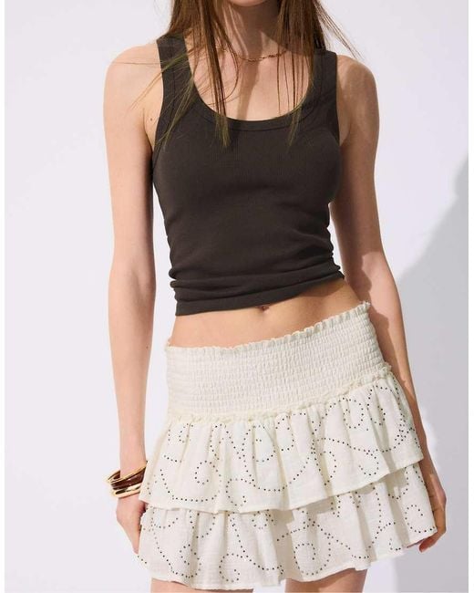 Stradivarius Brown Mini Ruffled Shimmery Skort