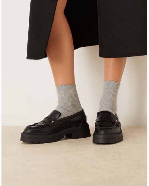 ASOS Black Wide Fit Monty Chunky Fringe Detail Loafers