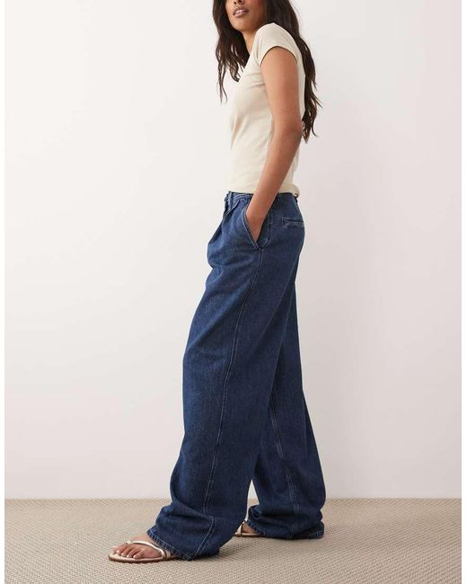 ARKET Blue Wide Leg Pleated Jeans
