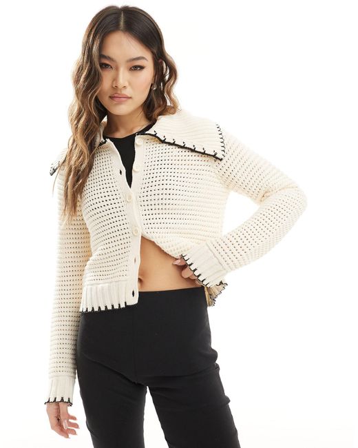 ASOS White Contrast Blanket Stitch Open Knit Cardigan