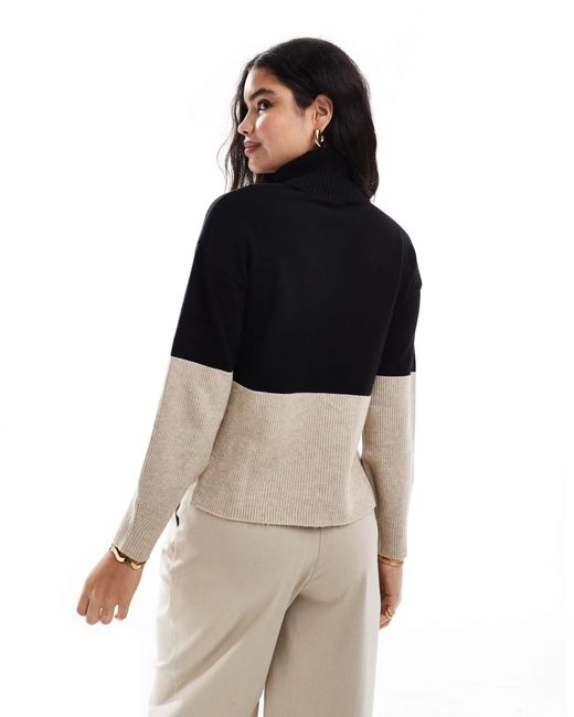 Vila Black High Neck Colourblock Jumper