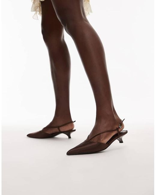 Mango Brown Satin Pointed Kitten Heel