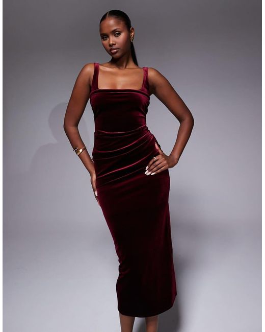 ASOS Purple Velvet Curved Neckline Midi Dress
