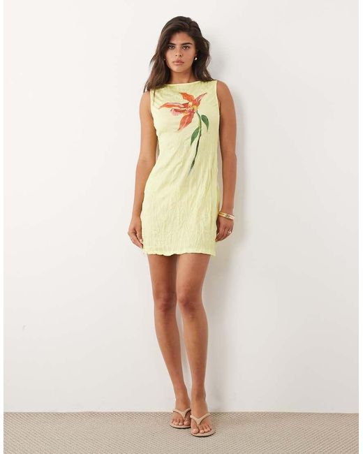 ASOS Yellow Floral Placement Print Mini Dress