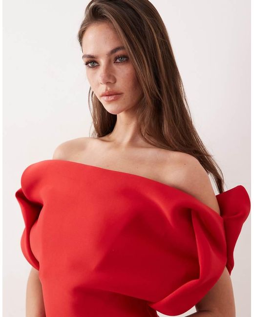 ASOS Red Structu Bardot Mini Dress