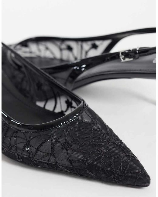 Mango White Lace Detail Heeled Slingback
