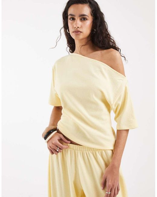 ASOS Natural Textured Off Shoulder T-shirt