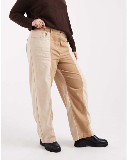ASOS Black Asos Design Curve Relaxed Straight Leg Laundered Colour Block Pull On Trousers