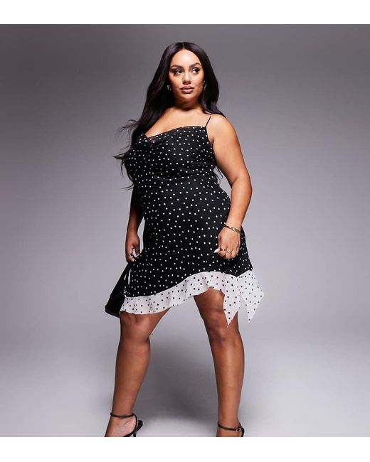 Vestido Corto De Corte Al Bies Con, Cuello Desbocado Y Bajo En Contraste De Asos Design Curve-Negro ASOS de color Black