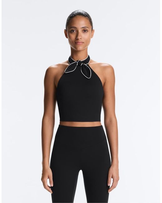 Oysho Black Comfortlux Halter Neck Tank Top With Bow