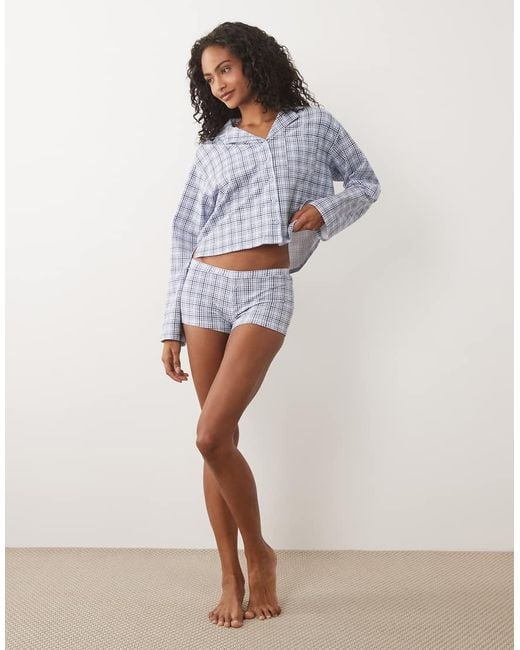 Cotton On Blue Pyjama Soft Boxy Button Down Shirt With Matching Shorts