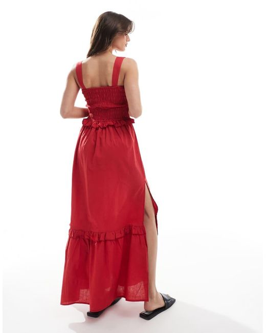 esmé studios Red Esmee Exclusive Shirring Maxi Beach Dress With Ruffle Trim