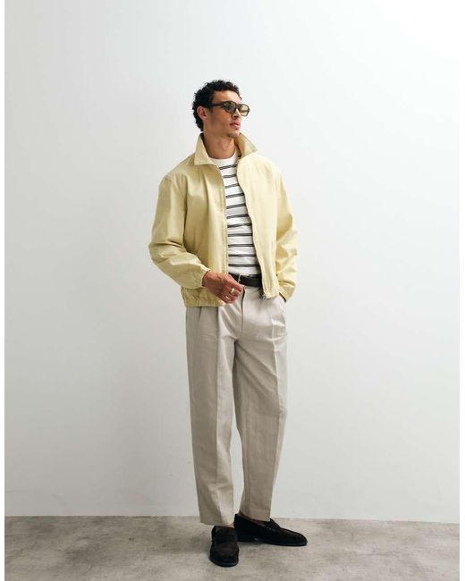 ASOS White Linen Rich Smart Oversized Tapered Pleated Trousers for men