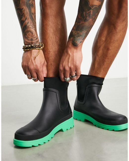 Stivali da pioggia con suola spessa verde fluorescente da Uomo di ASOS in Giallo Uomo Scarpe da Stivali da Stivali Wellington e da pioggia 