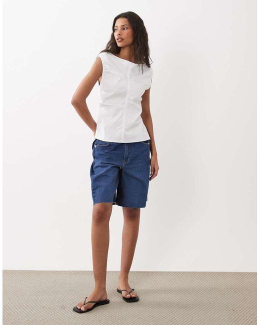ARKET White Ruched Off Shoulder Top