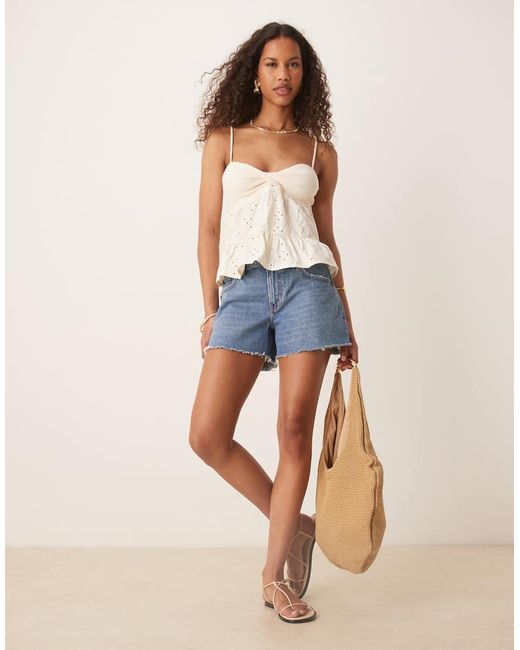 ASOS Natural Broderie Sun Top With Twist Detail