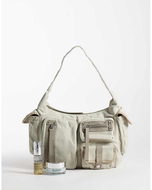 Weekday Gray Shoulder Bag With Multi Pockets And Contrast Trims