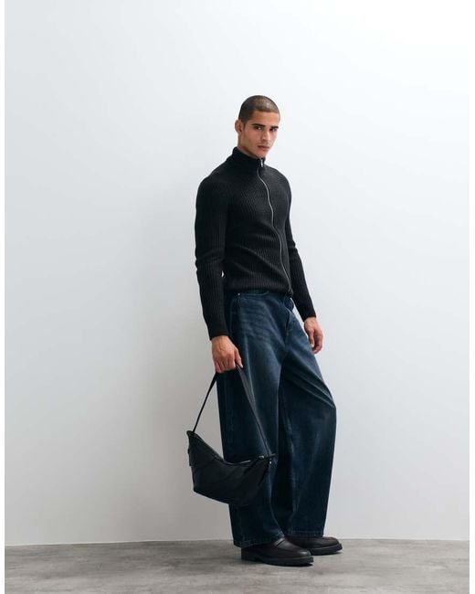 Blend Blue Knitted Zip Through Jacket for men