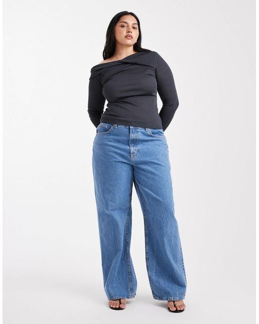 ASOS Blue Asos Design Curve Wide Leg Dad Jeans