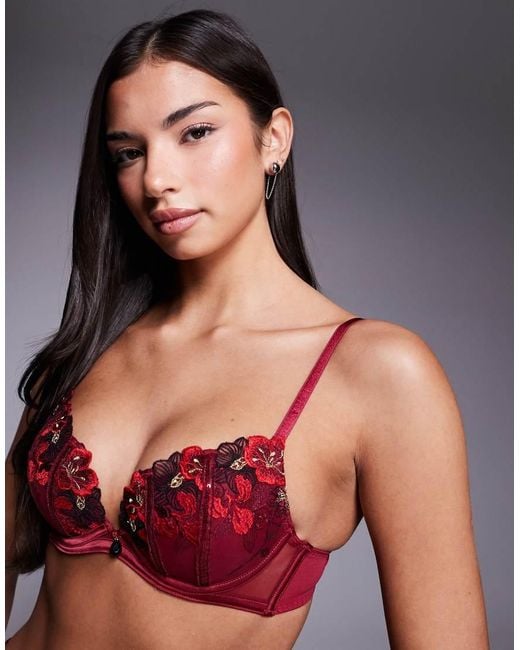Ann Summers Red Shimmering Padded Plunge Bra