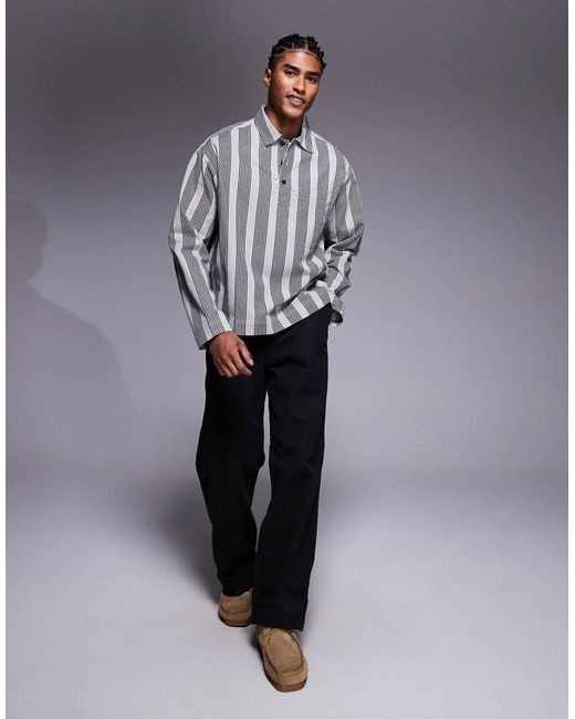 ASOS Recht Oversized Gestreept Overhemd in het Gray voor heren